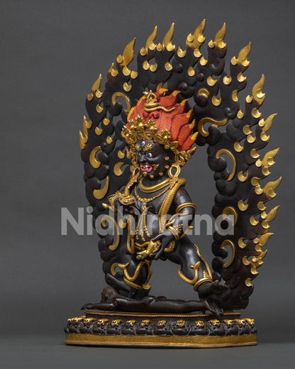 Black Dzambhala Statue Left Side View Gold Gilded Buddhist Sculpture