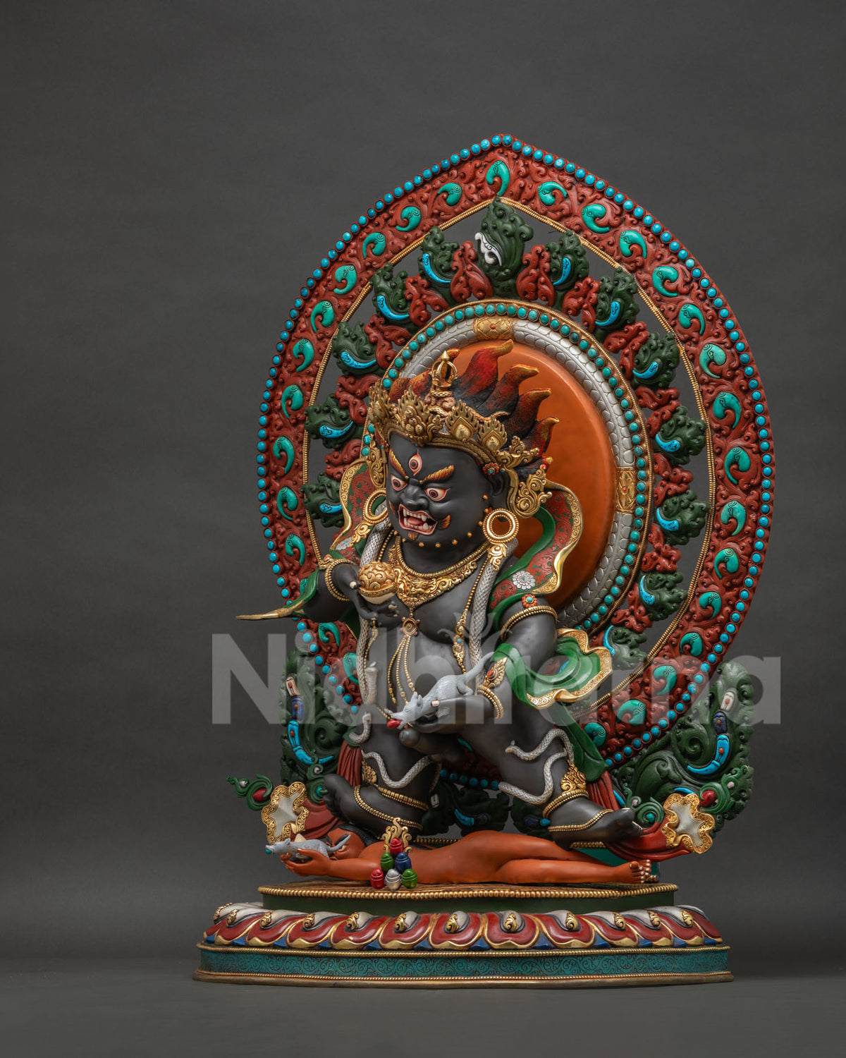 Black Dzambhala Statue left side view – handcrafted Nepal wealth deity