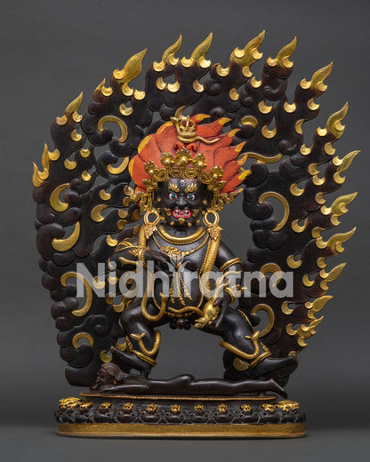 Black Dzambhala Statue Nepalese Buddhist Wealth Deity Front View