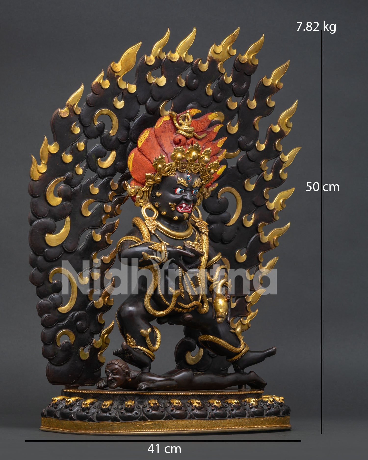 Black Dzambhala Statue Right Side View Oxidized Copper Buddhist Art