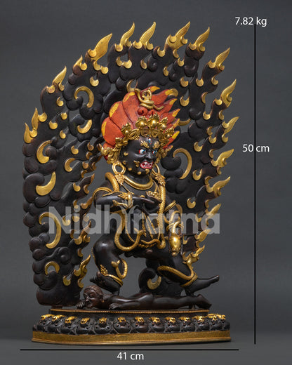 Black Dzambhala Statue Right Side View Oxidized Copper Buddhist Art