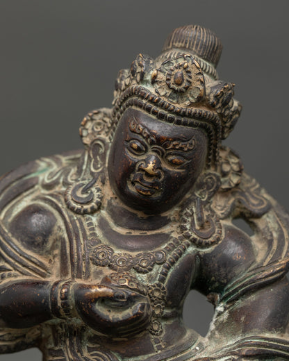 Black Dzambhala Statue Wrathful Deity Skull Cup Mongoose Close Up.