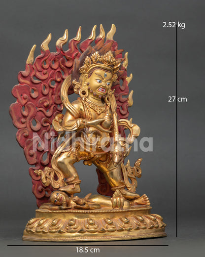 Black Dzambhala wealth deity statue holding mongoose and skull cup symbolizing prosperity and blessings