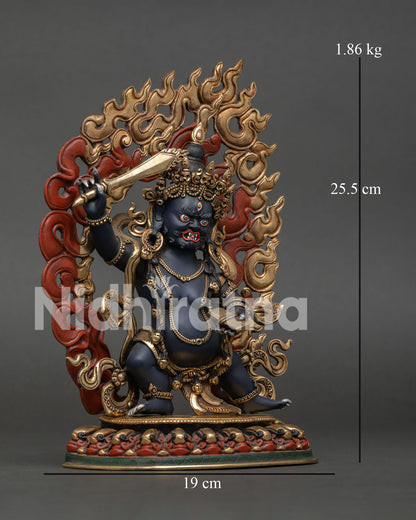 Black Manjushri Buddhist Statue Holding Double Edged Sword and Sutra