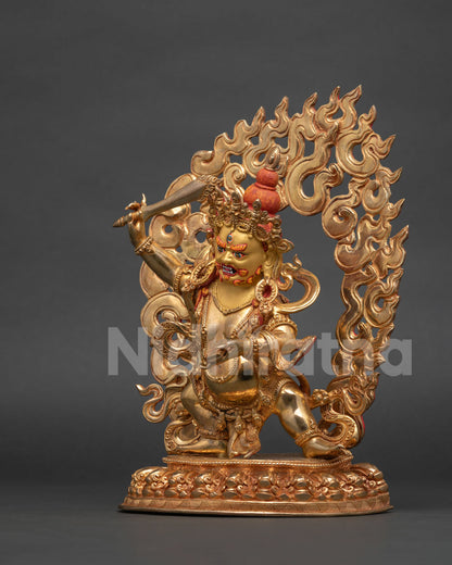Black manjushri holding double edged wisdom sword and prajnaparamita sutra.