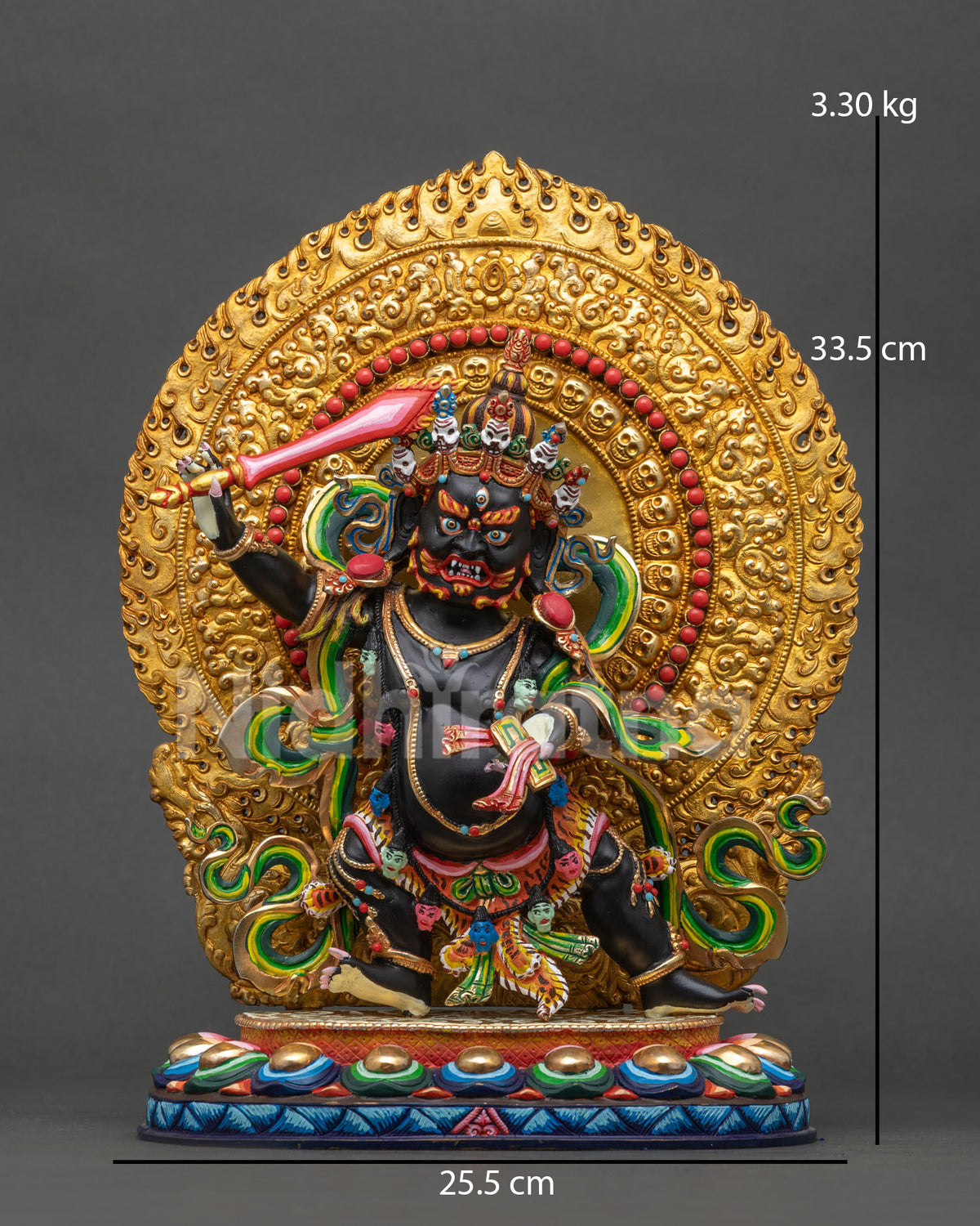 Black Manjushri statue front view, handcrafted Nepal Buddhist wrathful wisdom deity sculpture