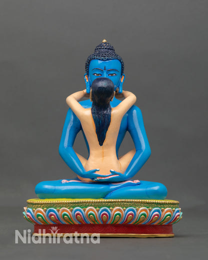 blue samantabhadra yab-yum statue front view with lotus seat and acrylic finish