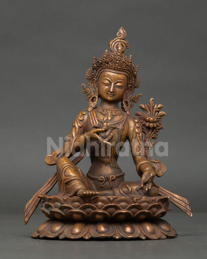 Bodhisattva Statue with Antique Oxidized Copper Finish on Lotus Throne