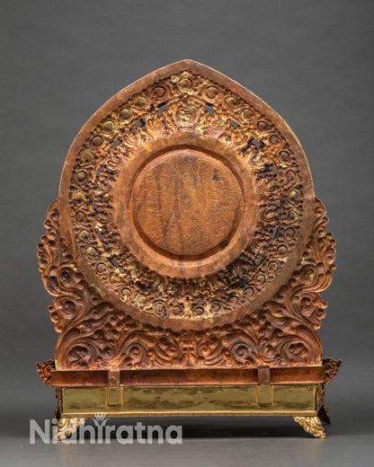 Brown Copper Dzambhala Statue Ungilded Nepal Handcrafted Mandorla Back View
