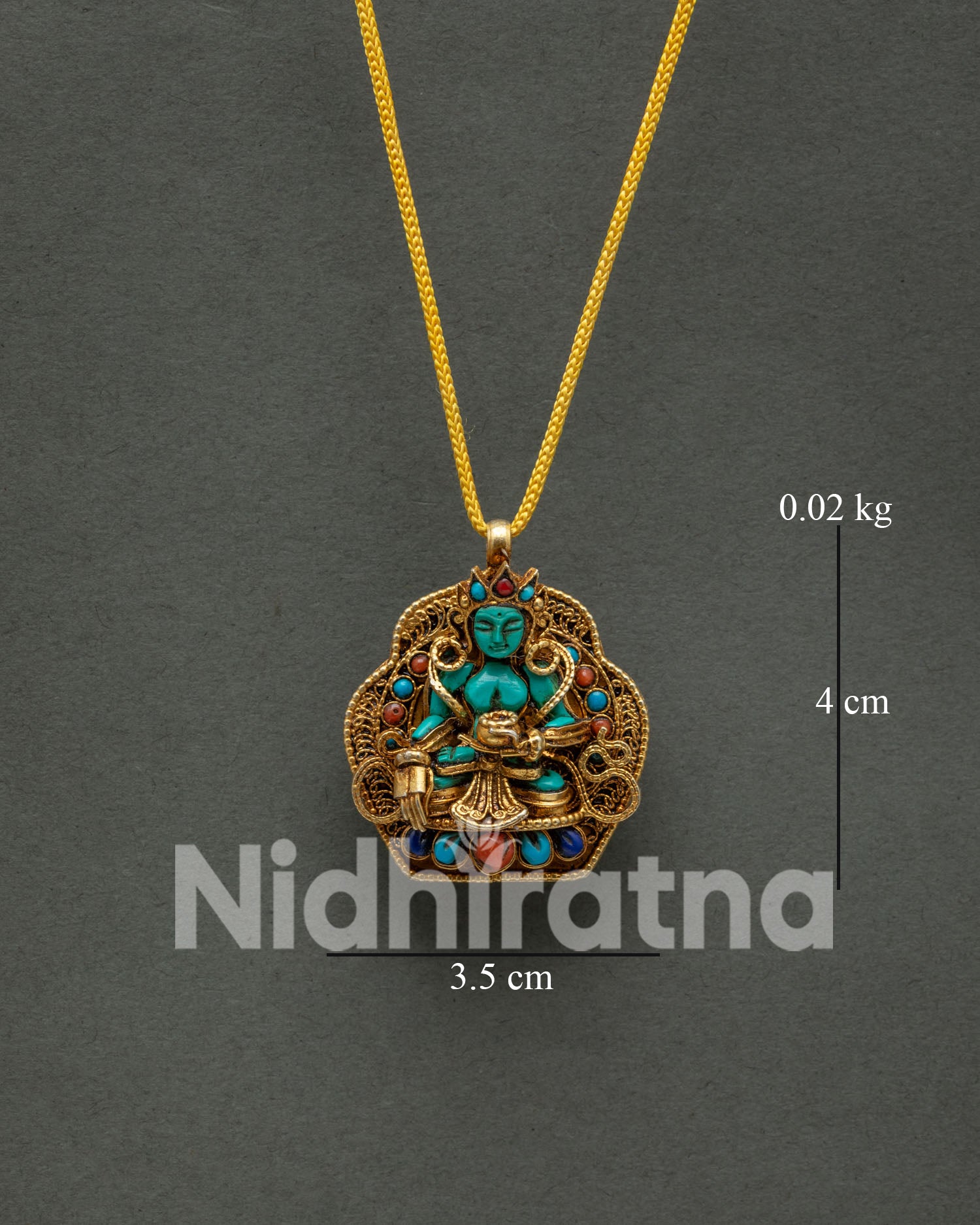Buddha Shakyamuni Locket handcrafted in Nepal with turquoise body and gold plated finish
