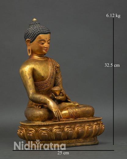 Buddha Shakyamuni side view flowing robes lost wax copper sculpture antique style meditation statue Nepal