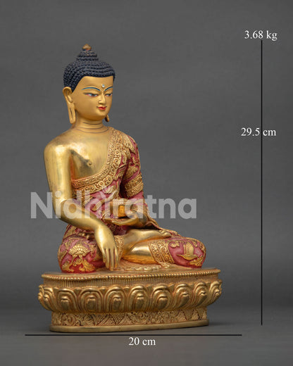 Buddha Shakyamuni Statue, featuring floral engraved robes, patra bowl, and authentic Newari craftsmanship