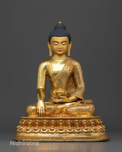 Buddha Shakyamuni statue, handcrafted by Newari artisans from Patan, Nepal with 24K gold fire gilding