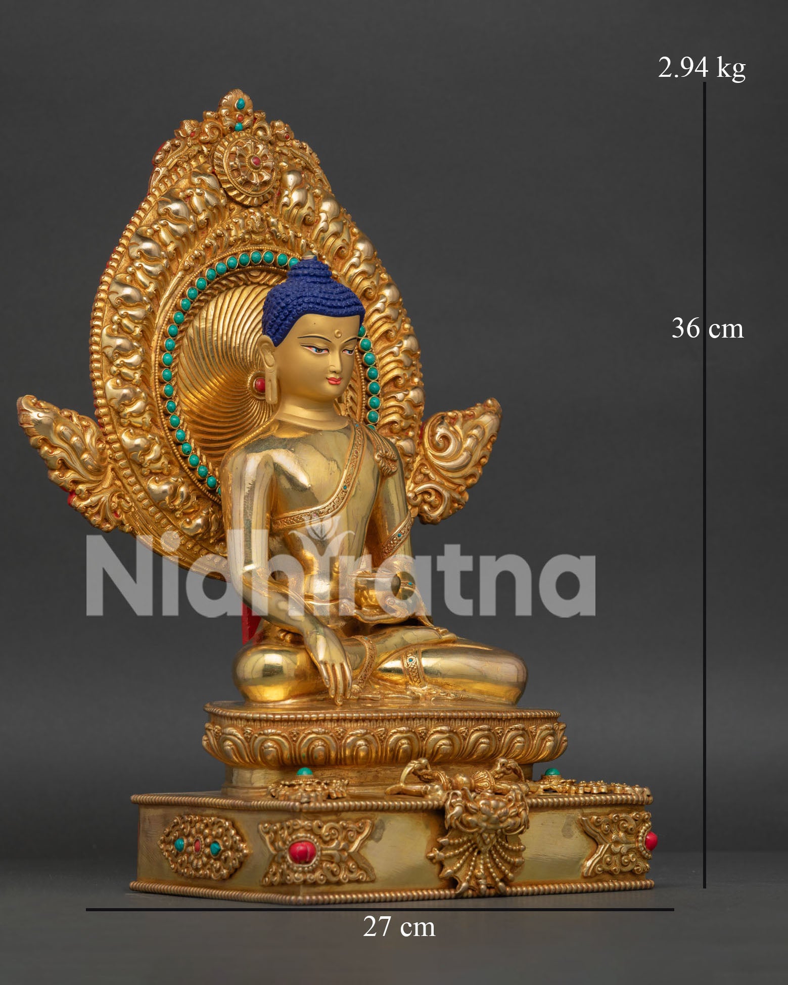 Buddha statue in Bhumisparsha Mudra with begging bowl, handmade Nepal