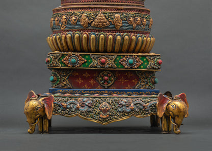 Buddhist altar offering set with sculpted elephant base 
