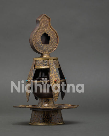 Buddhist Che Bumba with Floral Engravings and Semi Precious Stones