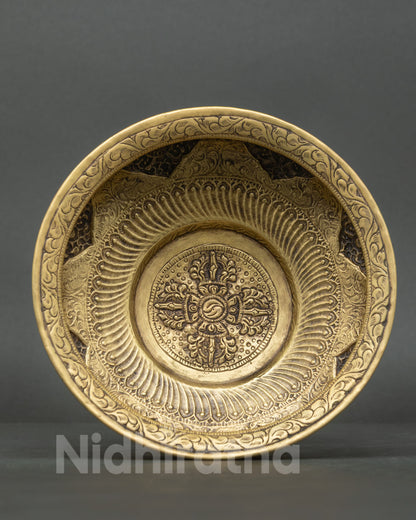 Buddhist Food Offering Bowl with Double Vajra engraved at center