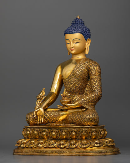 Buddhist Healing Buddha Statue with Sacred Medicine Bowl and Traditional Newari Craftsmanship