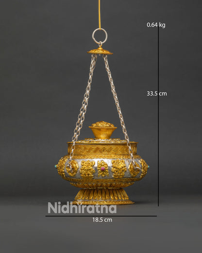Buddhist incense burner from Nepal with gold and silver-plated copper