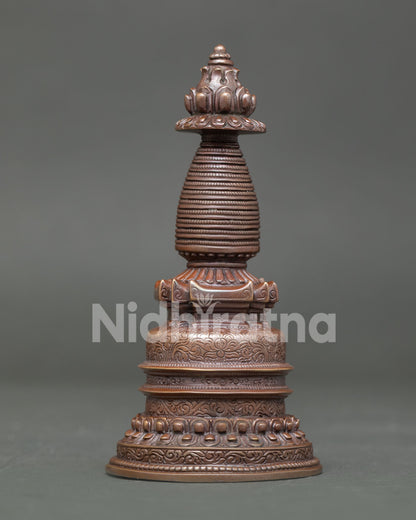 Buddhist Kadampa Stupa with double lotus base and thirteen conical rings design