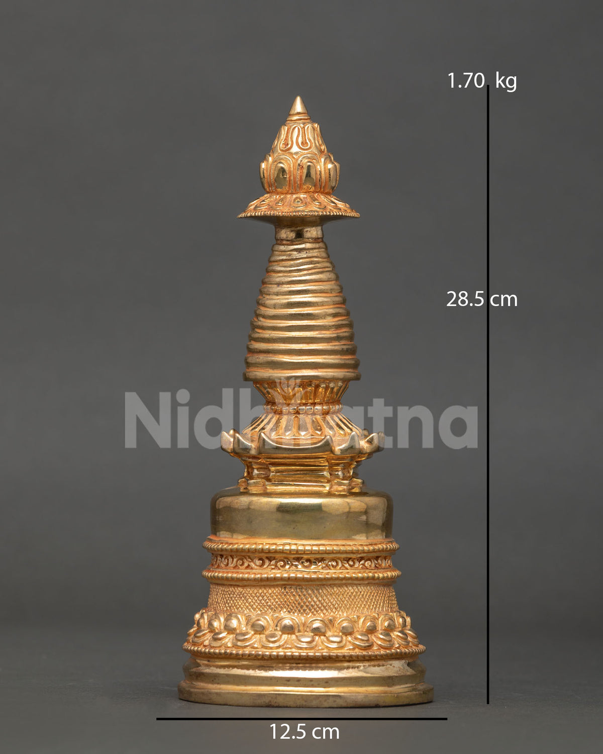 Buddhist Kadampa Stupa with Intricate Floral Carvings and Radiant 24K Gold Finish