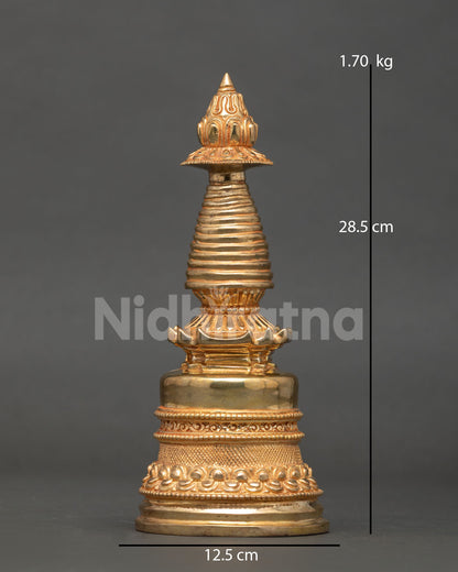 Buddhist Kadampa Stupa with Intricate Floral Carvings and Radiant 24K Gold Finish