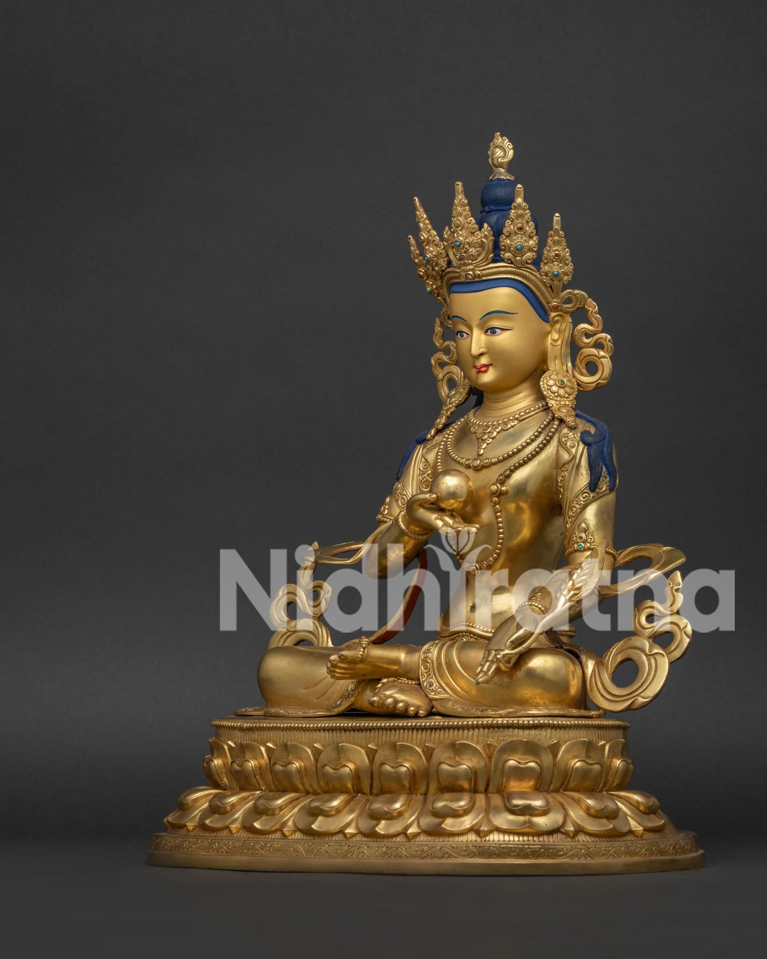 Buddhist Kshitigarbha Statue with five pointed crown and Himalayan craftsmanship