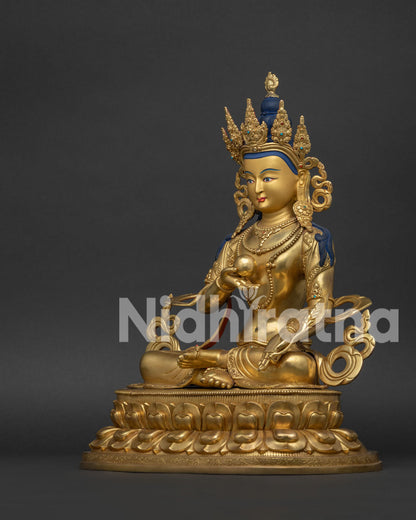 Buddhist Kshitigarbha Statue with five pointed crown and Himalayan craftsmanship