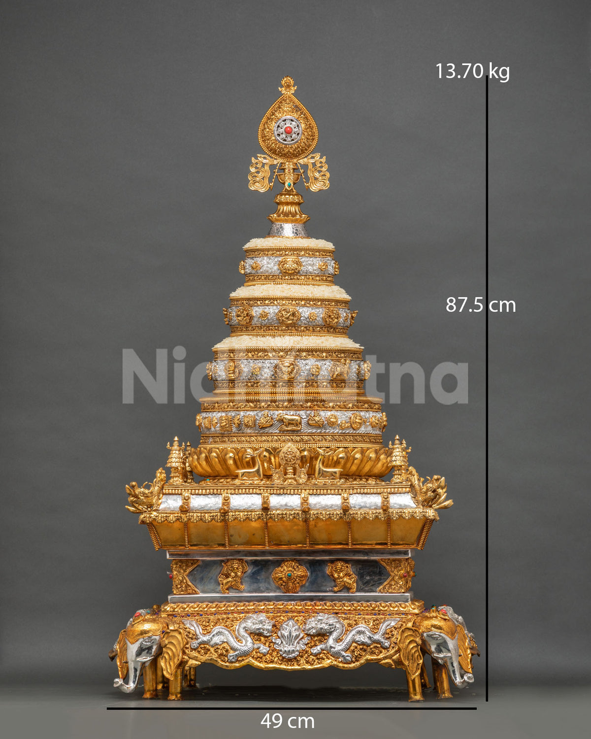 Buddhist Mandala Offering Set copper gold silver plating Newari craftsmanship, Nepal