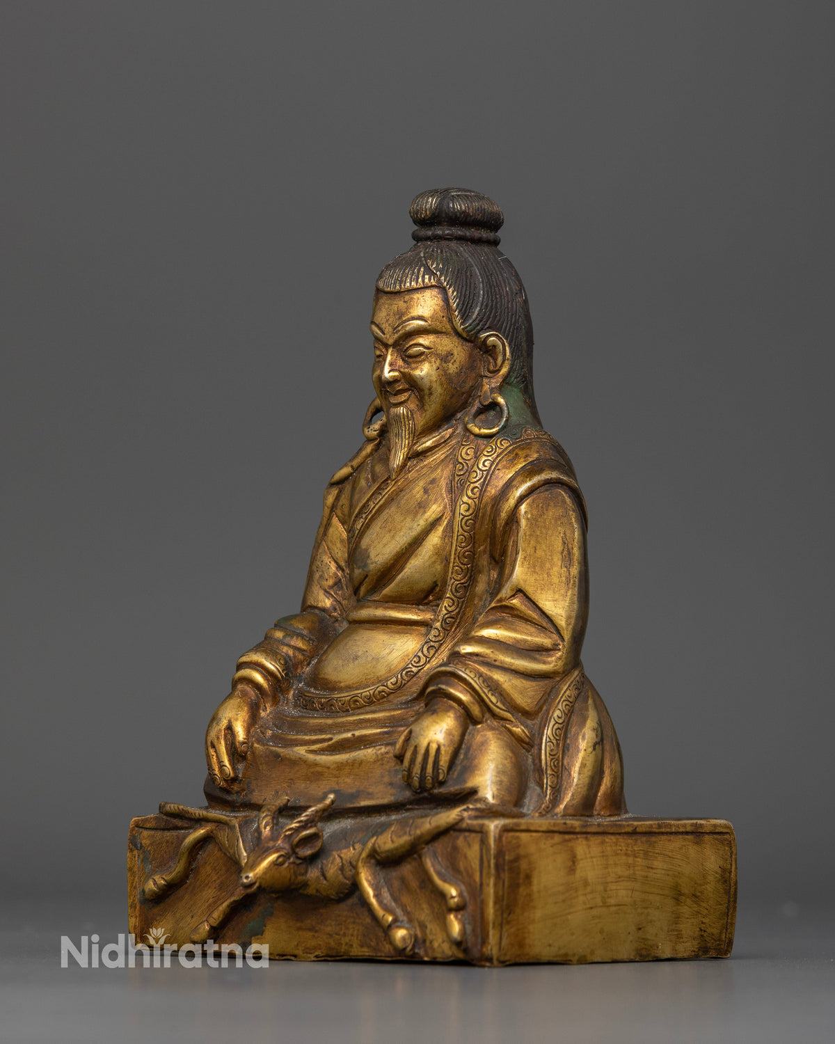 Buddhist master Marpa statue showcasing traditional lost wax casting and fine Himalayan metalwork