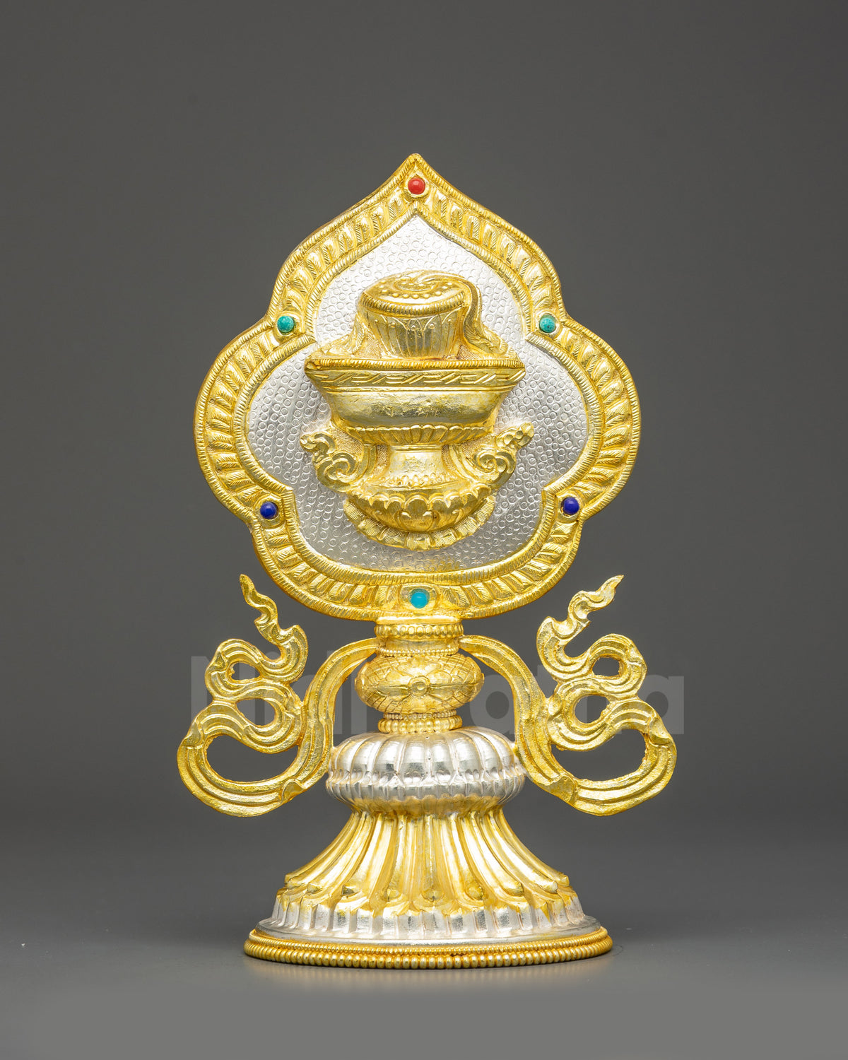 Buddhist ritual offering set featuring traditional Eight Auspicious Substances from Nepal
