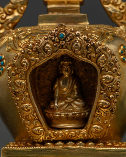 Buddhist stupa featuring miniature Shakyamuni Buddha figure inside