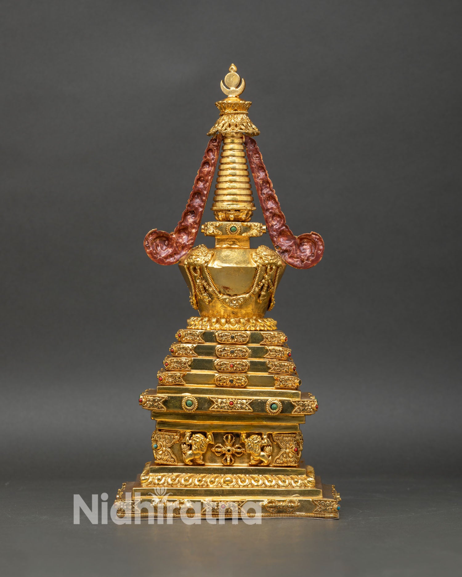 Buddhist Stupa, ornate detailing sacred reliquary monument himalayan spiritual decor