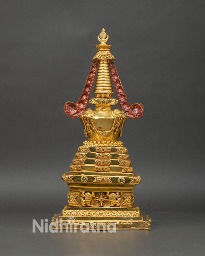 Buddhist Stupa, ornate detailing sacred reliquary monument himalayan spiritual decor