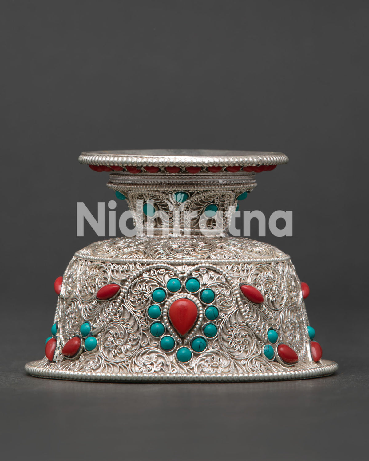 Buddhist water offering bowl, handcrafted by Newari artisans from Patan, Nepal