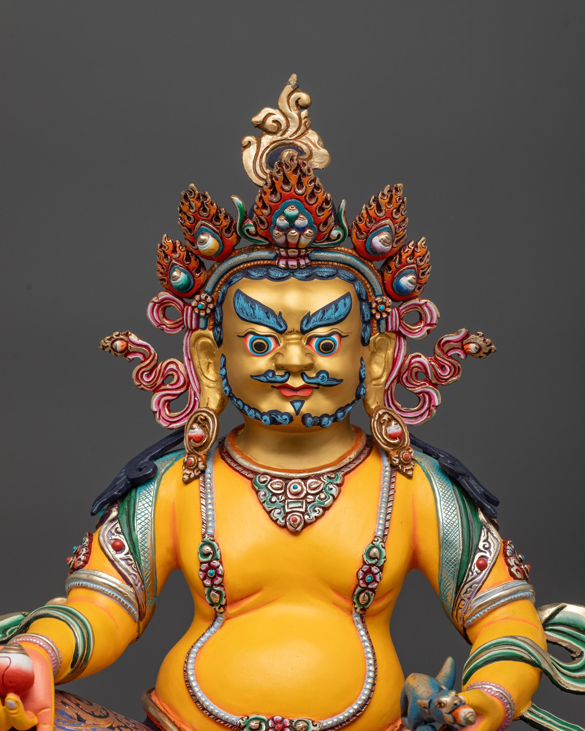 Radiant Yellow Dzambhala Sculpture | Handmade Statue of Lord of Wealth
