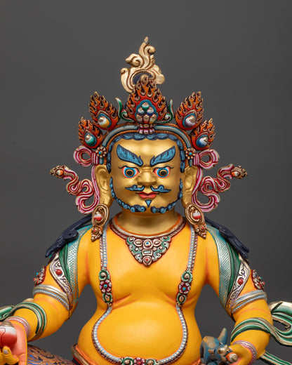Radiant Yellow Dzambhala Sculpture | Handmade Statue of Lord of Wealth