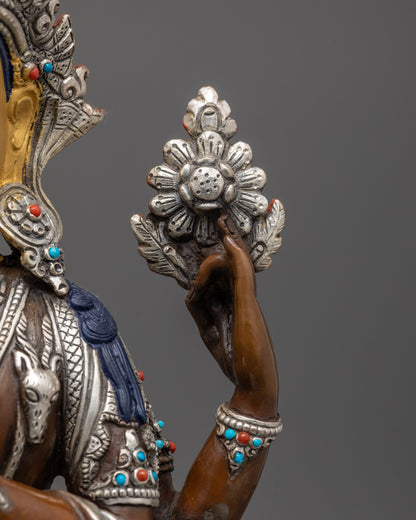 Nepalese Oxidized Chenrezig Statue | Himalayan Buddhist Art
