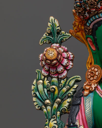 Coloured Green Tara Statue | Peaceful Nepalese Meditation Sculpture
