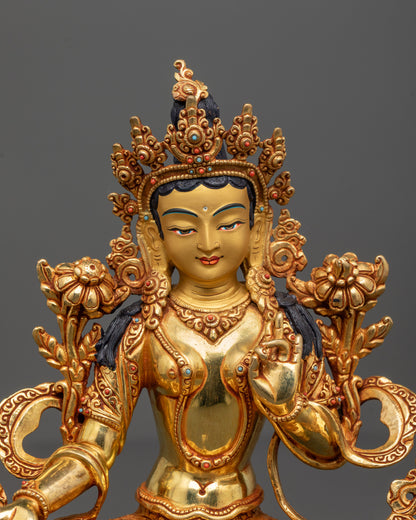 Blessed Green Tara Statue | Intricate Copper Art