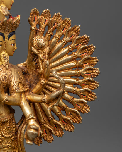 1000-Armed Chenrezig Statue | 24K Gold-Fire Gilded Spiritual Sculpture