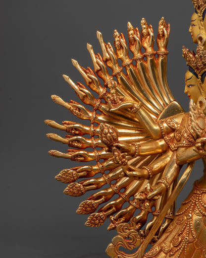 Handcrafted 1000-Armed Dukar Statue | Traditional Buddhist Artwork