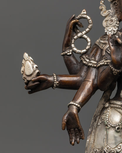 Oxidized Copper Lokeshwor Statue with Silver Plating