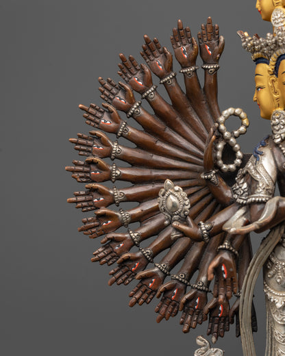 Oxidized 1000 Armed Chenrezig Statue | Spiritual Sculpture from Nepal