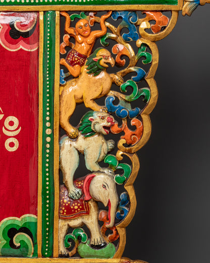 Handcrafted Buddhist Throne | Intricate Nepalese Statue Seat for Shrines