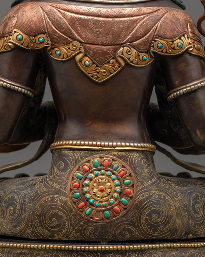 Oxidized Four-Armed Chenrezig Sculpture | Handcrafted Buddhist Art