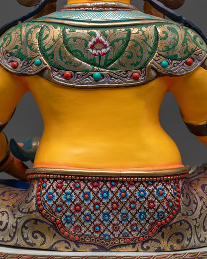 Radiant Yellow Dzambhala Sculpture | Handmade Statue of Lord of Wealth