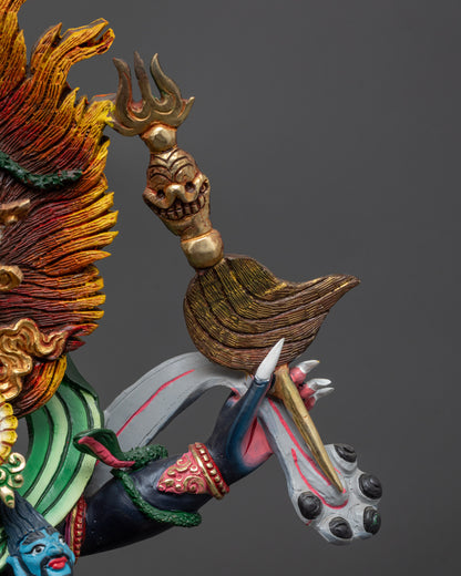 Handcrafted Six-Armed Mahakala Statue | Fierce Dark Blue Protector