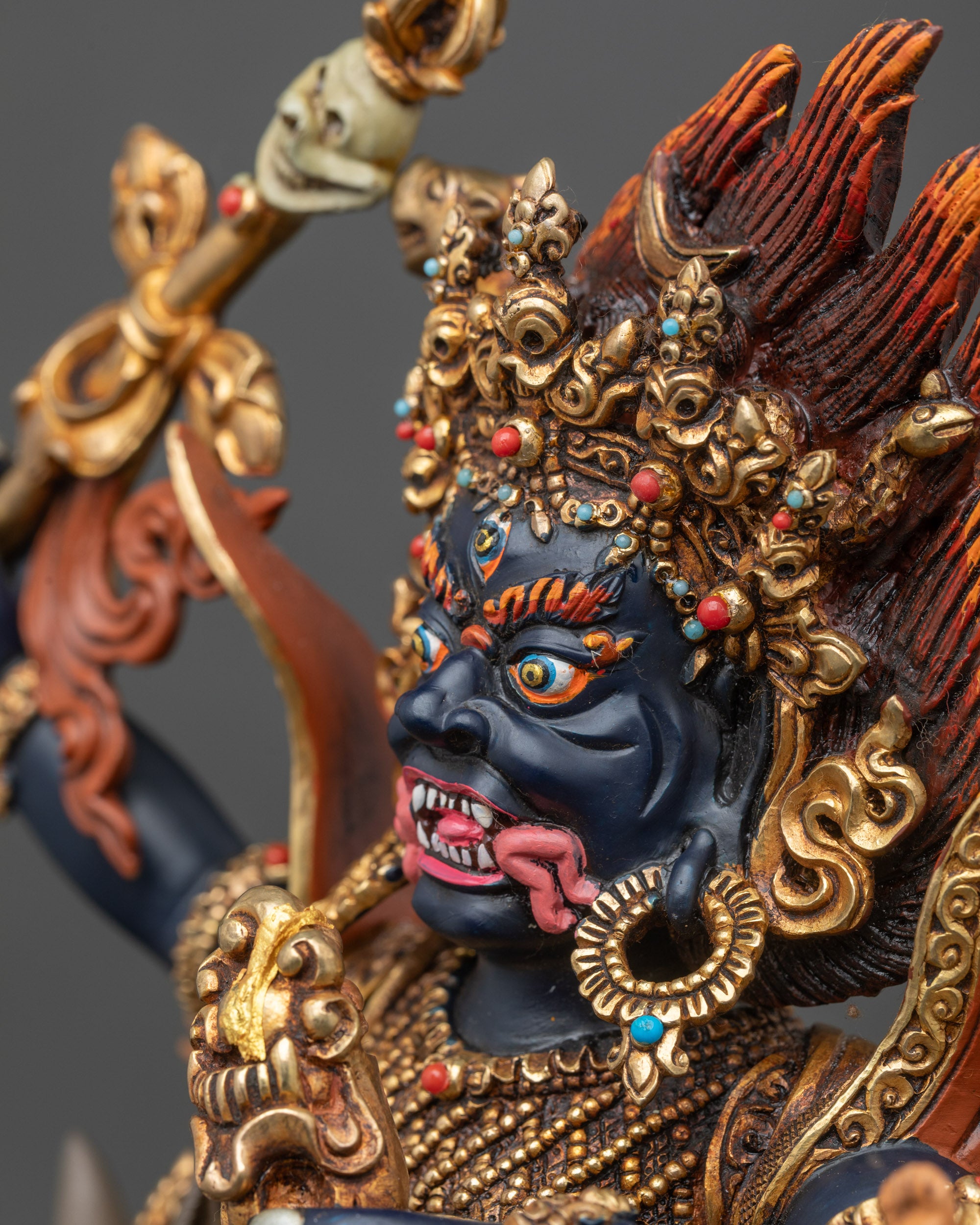 Palden Lhamo Statue | Hand-Painted Tibetan Buddhist Sculpture