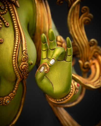 Handcrafted Green Tara Statue | Protector Deity for Personal Shrine